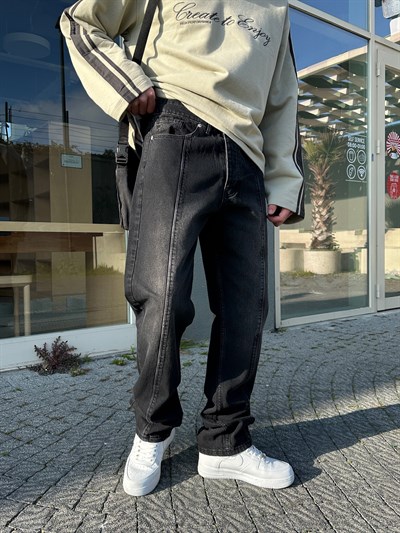 SİYAH ORTA ÇİZGİ BAGGY PANTOLON
