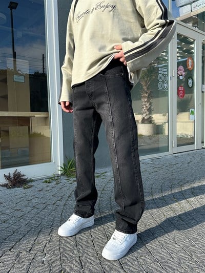 SİYAH ORTA ÇİZGİ BAGGY PANTOLON