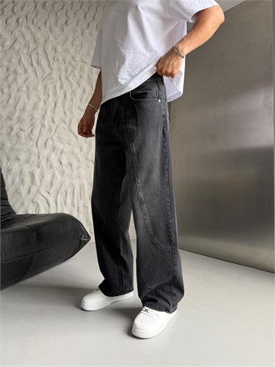 SİYAH PARÇALI BAGGY KOT PANTOLON