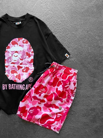 SİYAH PEMBE DENİZ ŞORTLU BAPE TAKIM