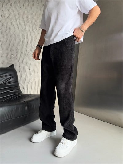 SİYAH REGULAR KALIP KADİFE PANTOLON