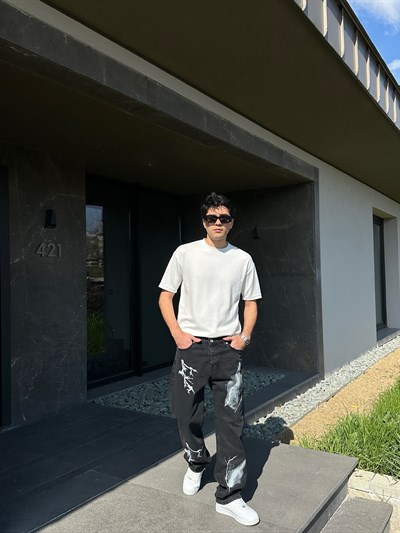 SİYAH ŞİMŞEK DESENLİ BAGGY PANTOLON