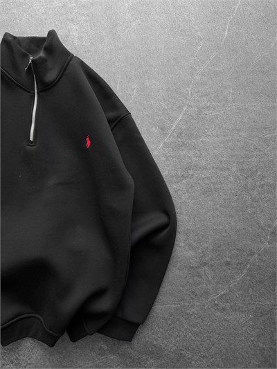 SİYAH YARIM FERMUARLI POLO SWEAT