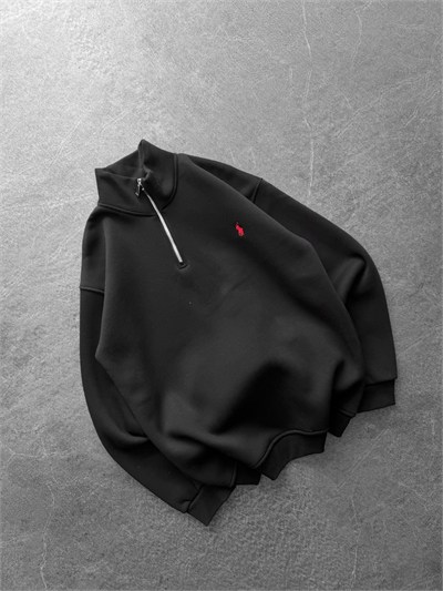 SİYAH YARIM FERMUARLI POLO SWEAT