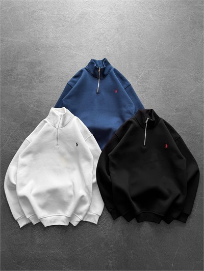 SİYAH YARIM FERMUARLI POLO SWEAT