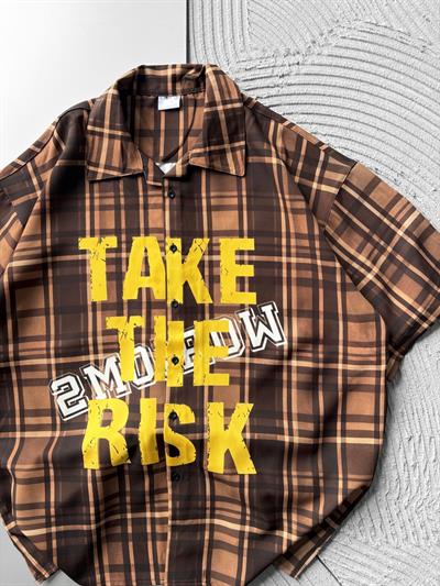 TAKE RISK BASKILI OVERSİZE GÖMLEK