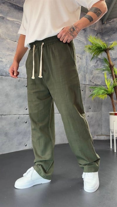 YEŞİL BAGGY KETEN PANTOLON