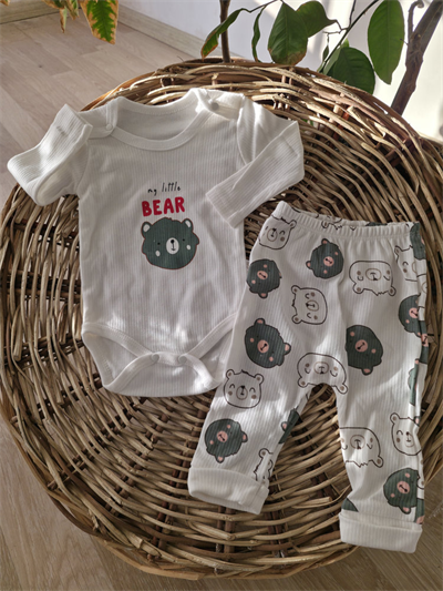 Bear Baskılı Yeşil Kollu Badili 4lü Bebek Takımı 1 9 Ay