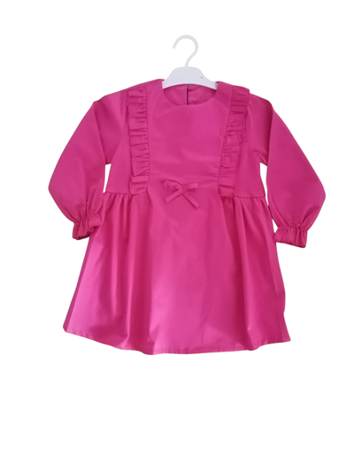 Fırfırlı Saten Elbise Şeker Pembe