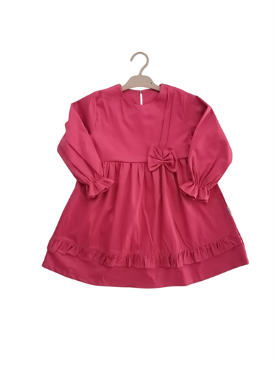 Fiyonk Detaylı Pamuk Saten Elbise Kiremit