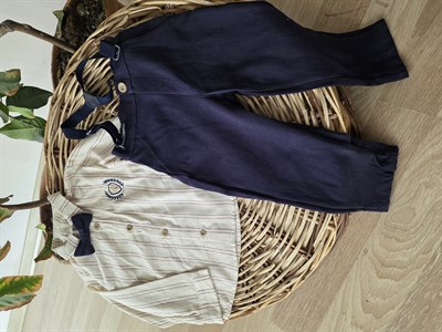 Kırmızı Çizgili Papyonlu Gömlek Askılı Pantolon Erkek Bebek Takım