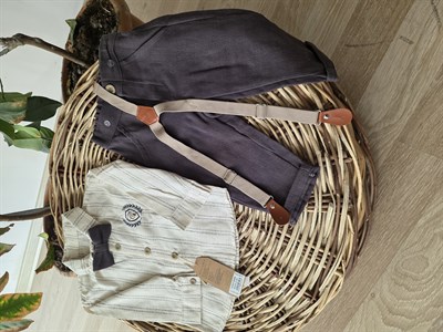 Papyonlu Gömlek Kahve Pantolonlu Erkek Bebek Takım