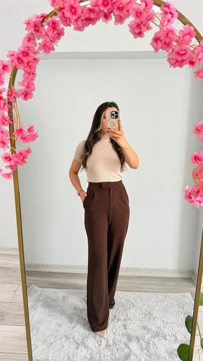 LİKRALI PALAZO PANTOLON KAHVERENGİ