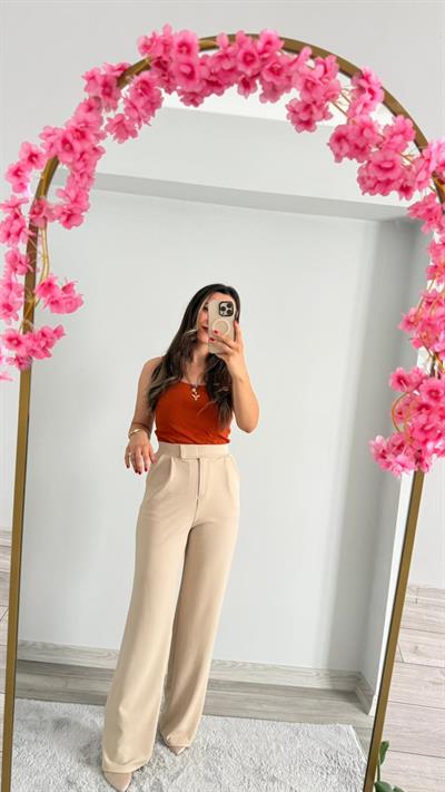 LİKRALI PALAZO PANTOLON KREM