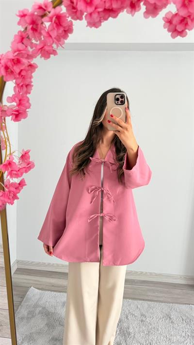 PEMBE BAĞLAMALI KİMONO