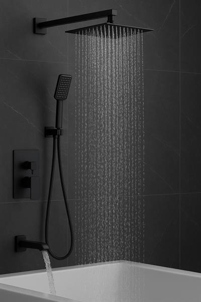 Kare Ankastre Tepe Duş Sistemi Siyah