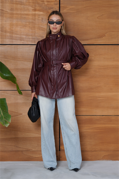 Berthe Deri Ceket - Bordo