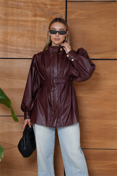 Berthe Deri Ceket - Bordo