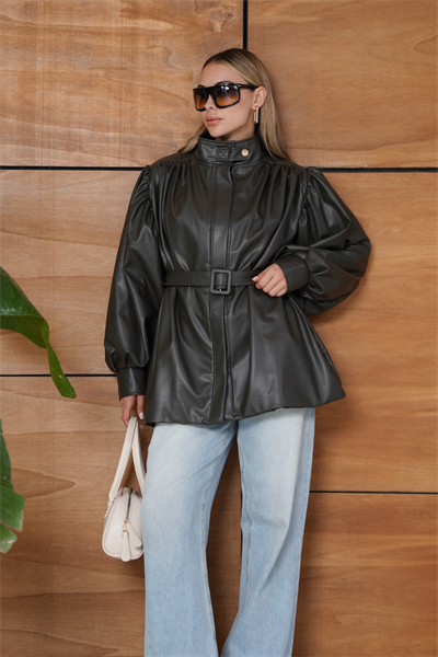 Berthe Deri Ceket - Haki