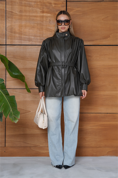 Berthe Deri Ceket - Haki