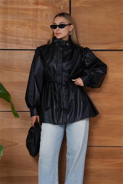 Berthe Deri Ceket - Siyah