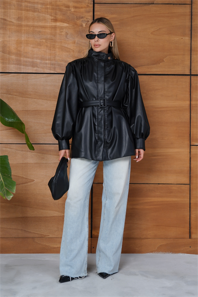 Berthe Deri Ceket - Siyah