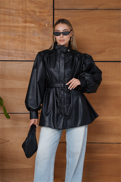 Berthe Deri Ceket - Siyah