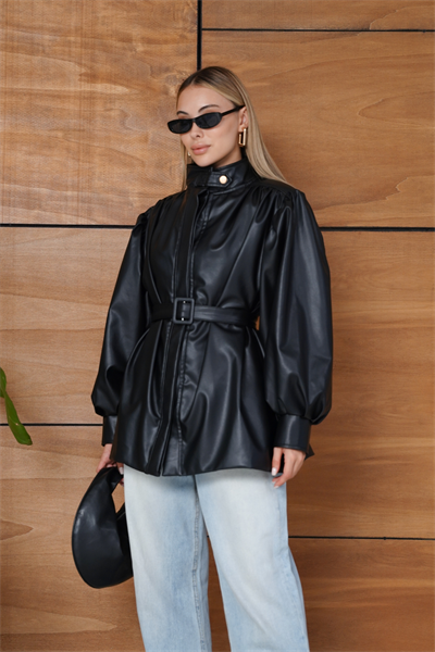 Berthe Deri Ceket - Siyah