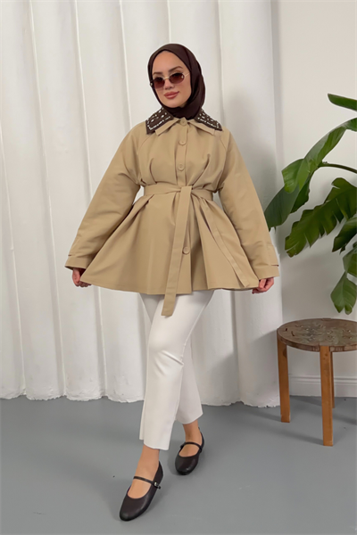 Dore Taşlı Trench - Bej