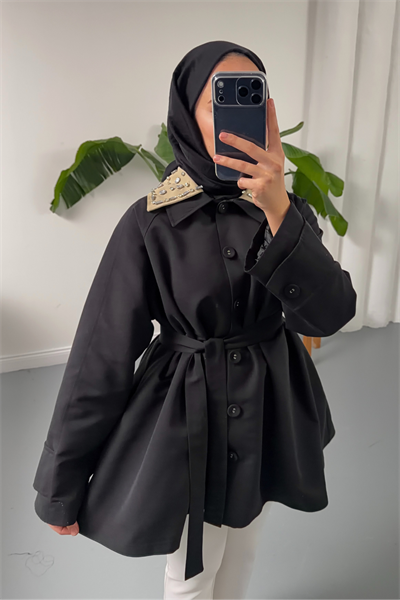 Dore Taşlı Trench - Siyah