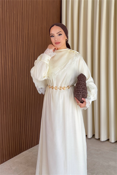 Lace Elbise - Krem