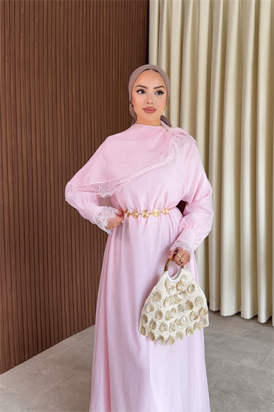 Lace Elbise - Pembe