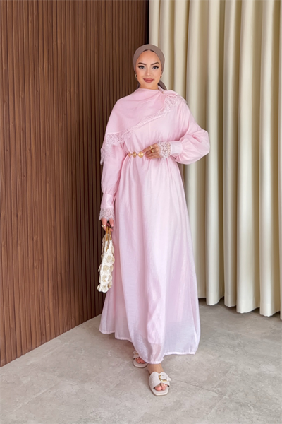 Lace Elbise - Pembe