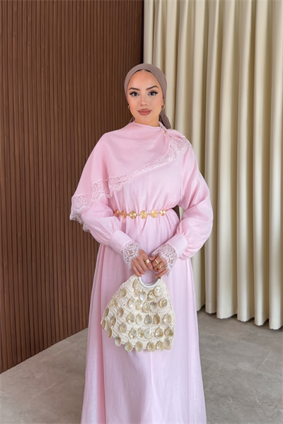 Lace Elbise - Pembe
