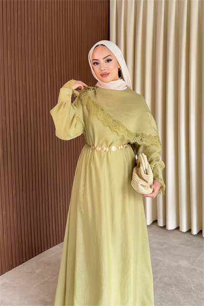 Lace Elbise - Yağ Yeşili