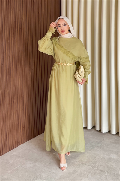 Lace Elbise - Yağ Yeşili