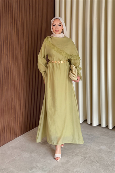 Lace Elbise - Yağ Yeşili