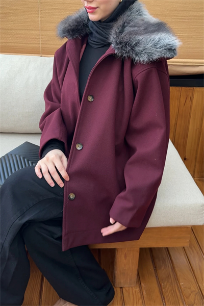 Loren Kürklü Kaban - Bordo