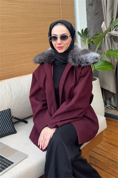 Loren Kürklü Kaban - Bordo