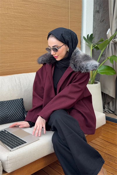 Loren Kürklü Kaban - Bordo