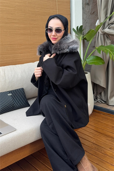 Loren Kürklü Kaban - Siyah