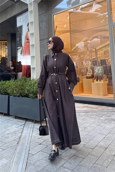 Mina Denim Elbise - Kahverengi
