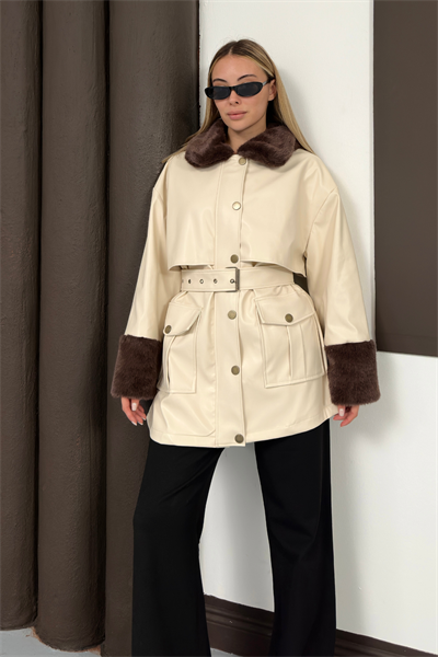 Monar Deri Ceket - Bej