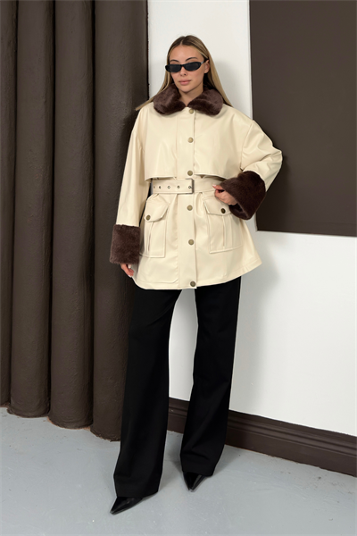 Monar Deri Ceket - Bej