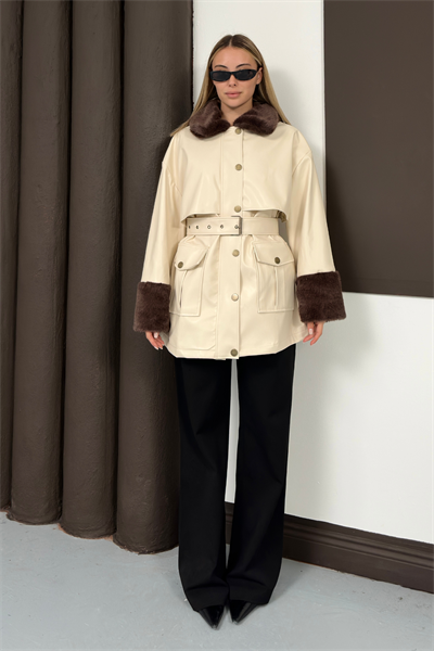 Monar Deri Ceket - Bej