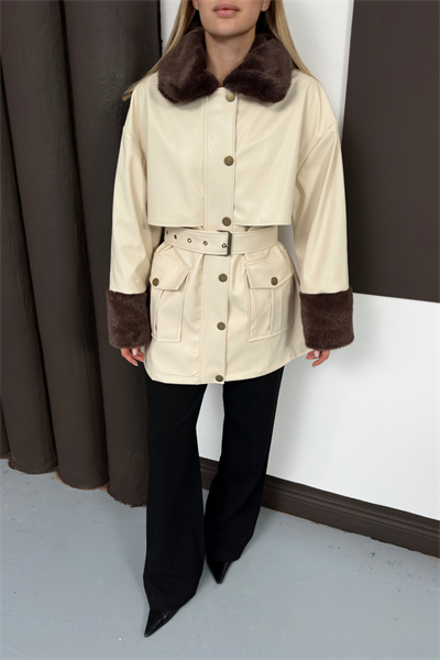 Monar Deri Ceket - Bej