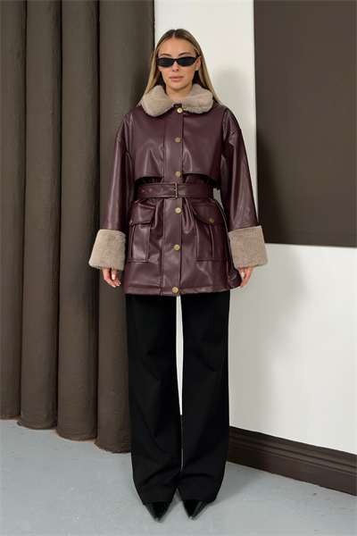 Monar Deri Ceket - Bordo