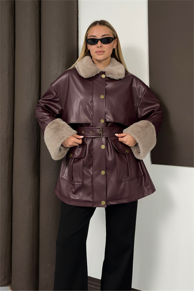 Monar Deri Ceket - Bordo