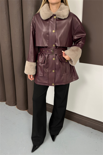 Monar Deri Ceket - Bordo