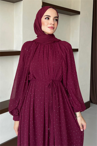 Monica Şifon Elbise - Bordo
